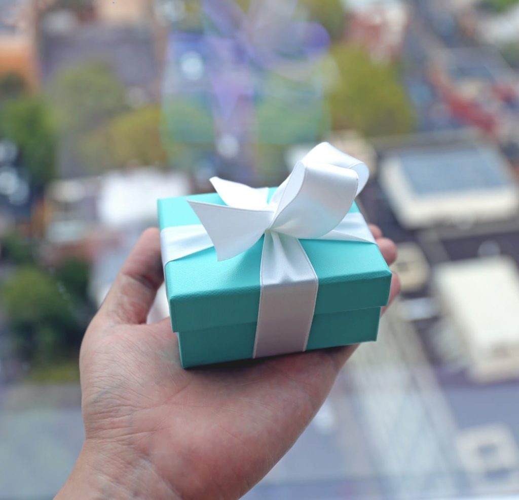 Tiffany & Co gift box in its recognizeable robins egg blue